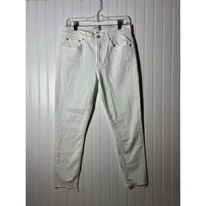 AGOLDE Sophie Mid Rise Skinny Crop White Denim Jeans size 30 Distressed Hem